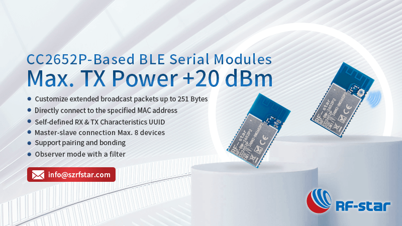 RF-star lance le protocole Bluetooth UART pour les modules BLE haute puissance CC2652P RF-BM-2652P2/P2I
